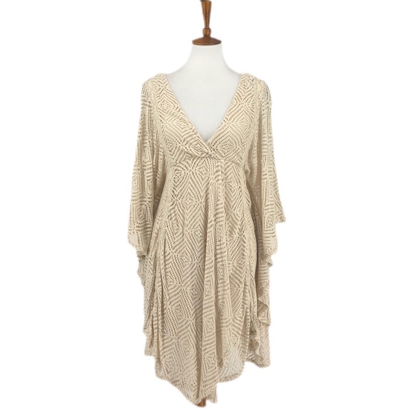 Free People Dresses & Skirts - Free People Cream Crochet Knit V-Neck Dress